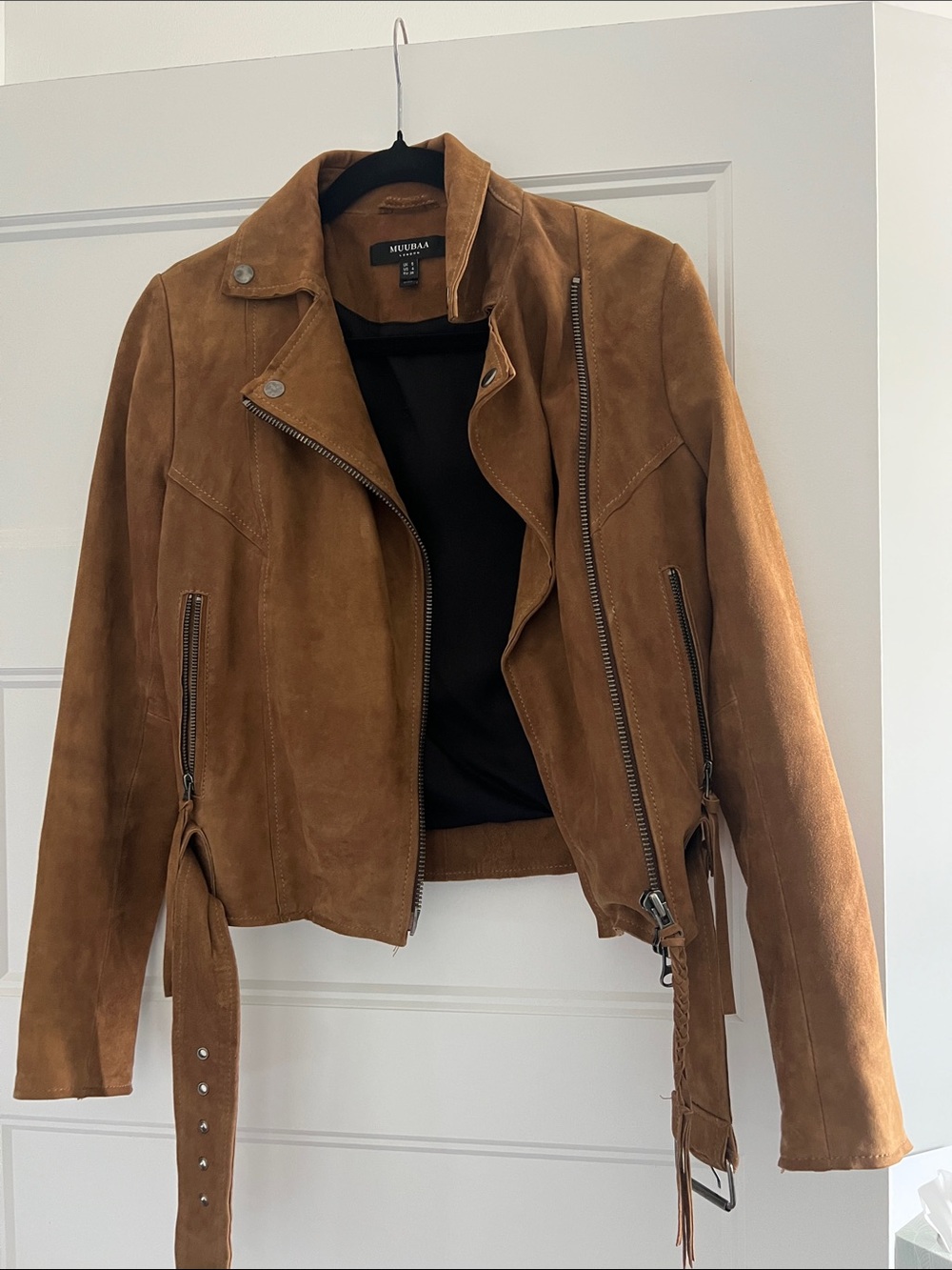 Muubaa Suede Biker Jacket in Tan Brown